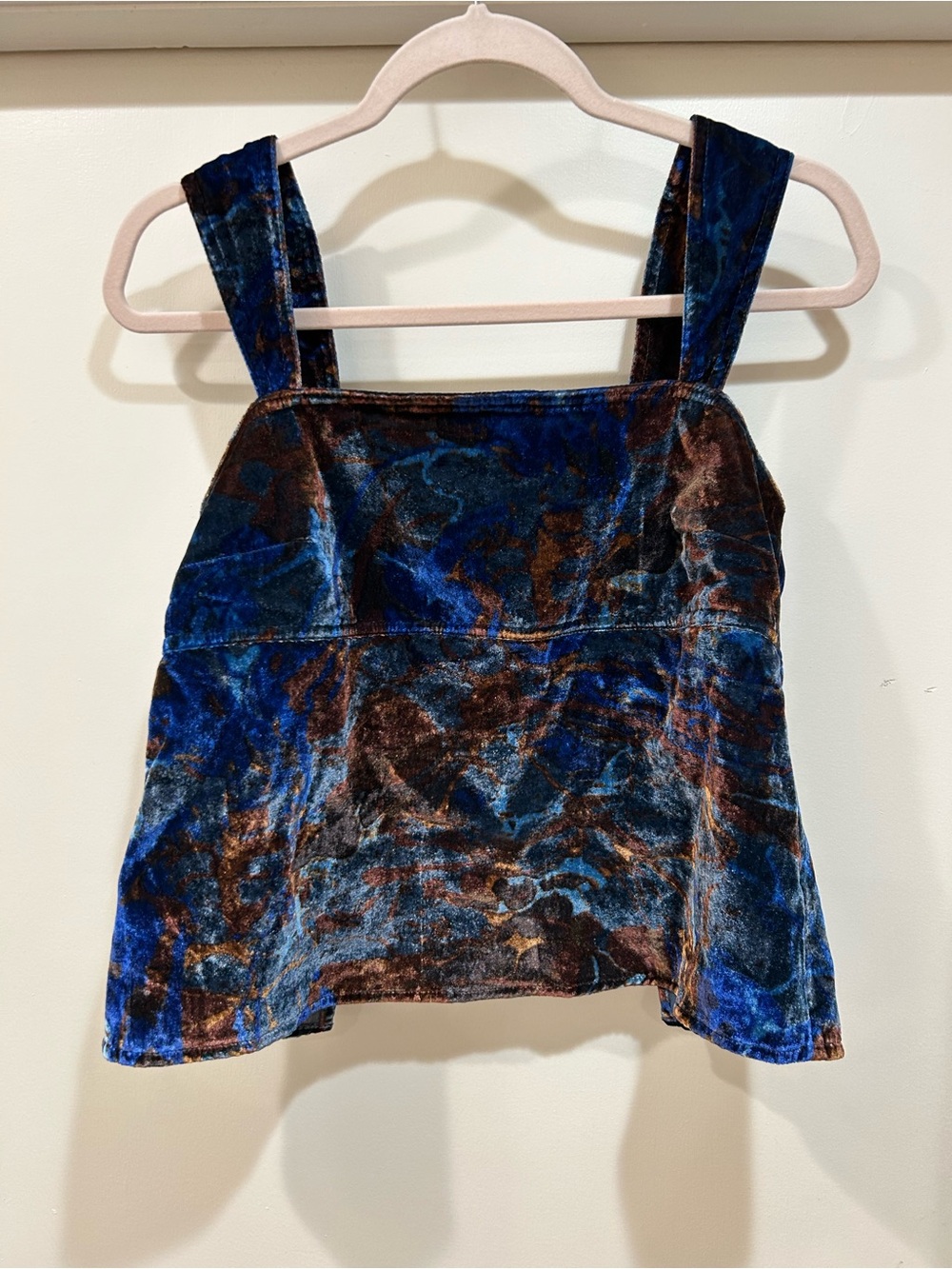 Pilcro Velvet Marble Crop Tank in Blue and Brown